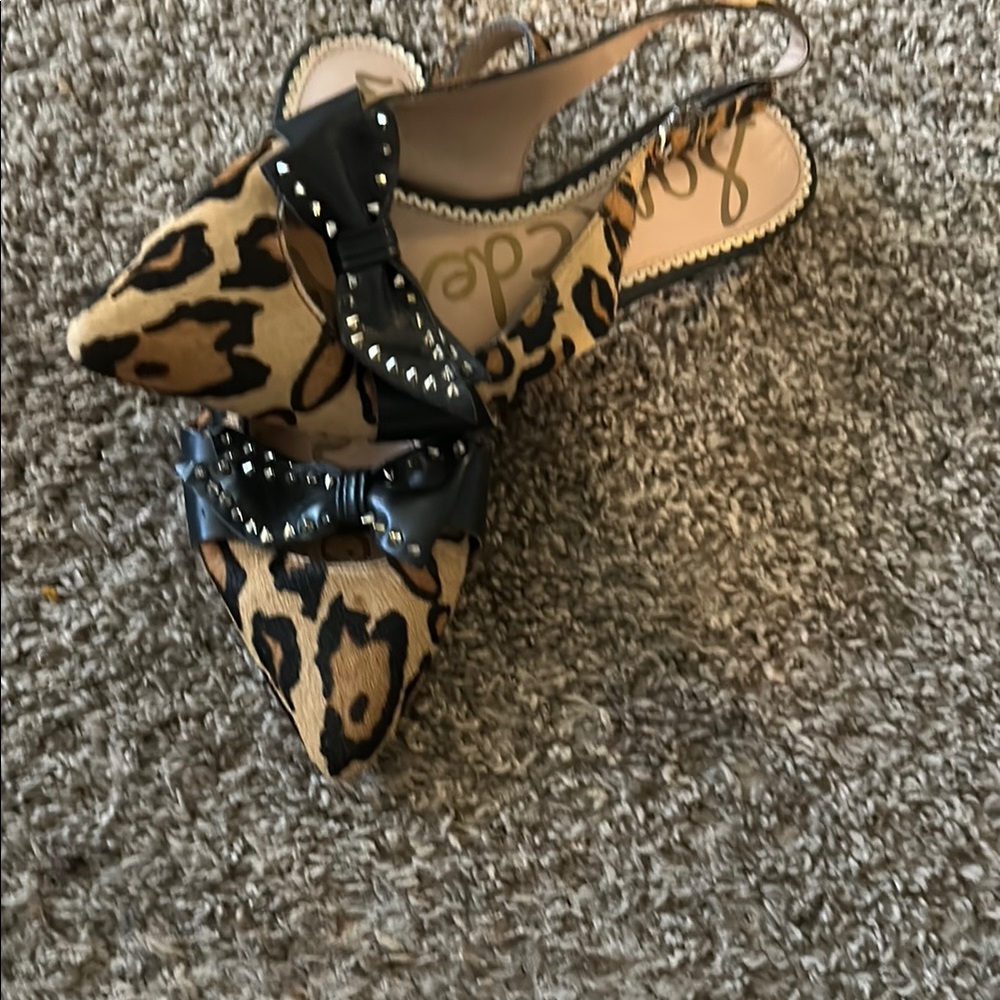 Leopard Print Slingback Heels with Black Bow